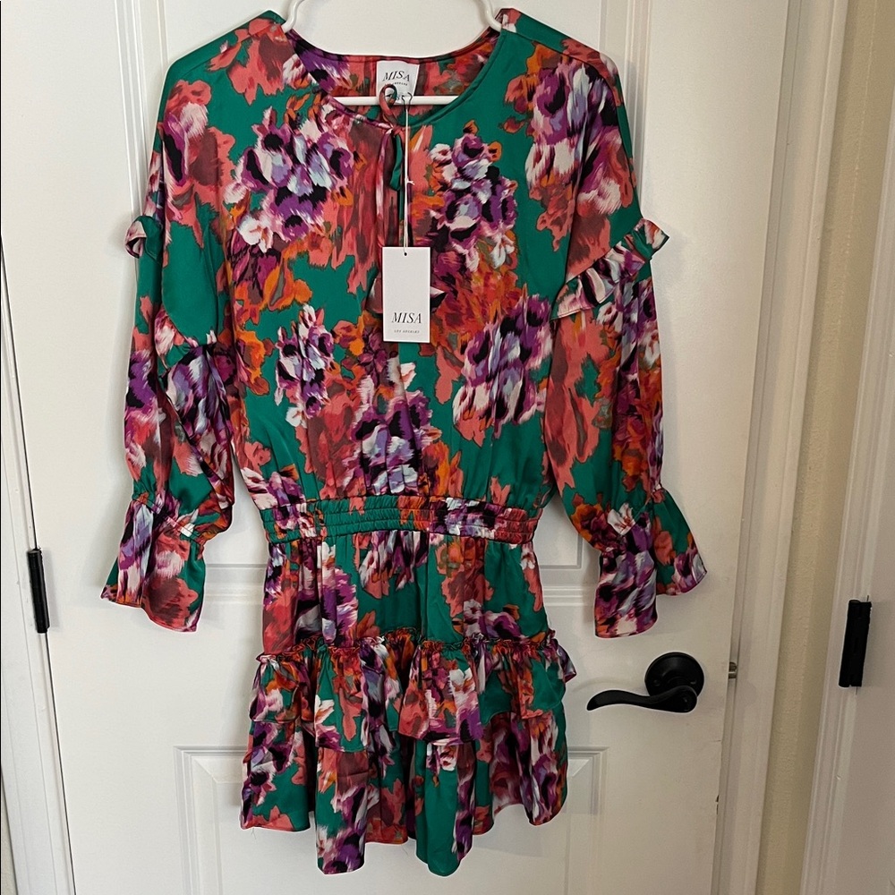 Misa Los Angeles Green Floral Mini Dress